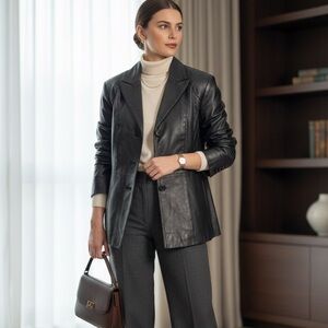 J.G. Hook Black Leather Blazer Jacket Size 16 Genuine Leather 90s Vintage